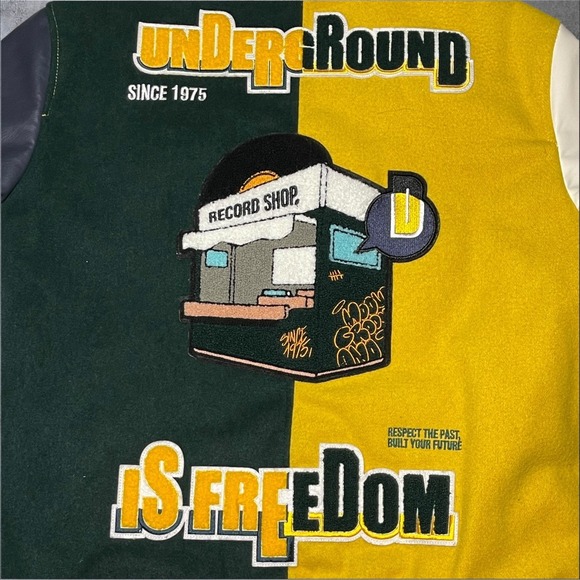 Zara Bomber Jacket Underground Is Freedom - Green & Yellow Size M - Picture 5 of 5